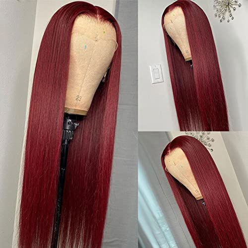 afsisterwig 99J Burgundy Wine Red Silky Straight Transparent 13x4 Lace