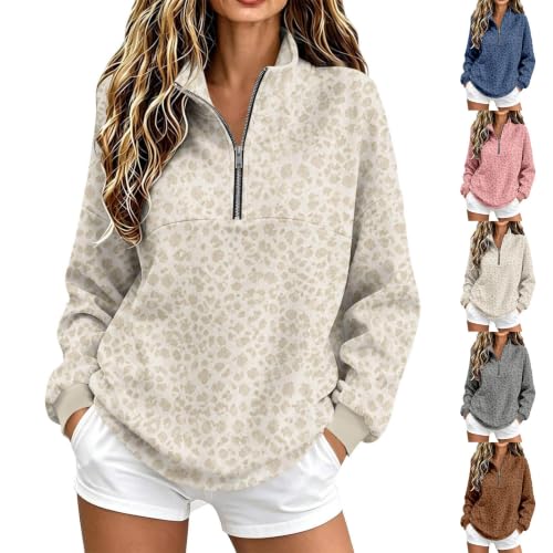 Aniywn Womens Quarter Zip Pullover Athletic Leopard Print Y2k Sweatshirts