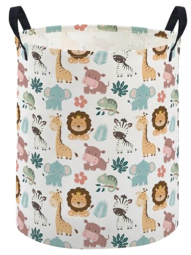 Image of ESSME Kids Laundry Basket,Animal Hamper Collapsible Canvas Waterproof Storage Bin for Girls, Cute Hamper,Gift Baskets.(Animal)