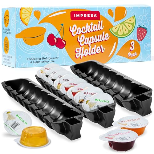 IMPRESA Pod Organizer - Compatible with Bartesian Cocktail Machine & Bar Accessories Organizer - 24-Slot Cocktail Capsules Holder - Secure Loading & Drink Capsule Holder - Plastic, Pack of 3