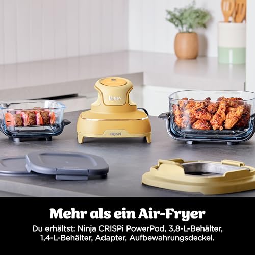Ninja CRISPi Tragbare Heißluftfritteuse, 3,8 l & 1,4 l, 4-in-1: Heißluftfrittieren, Braten, Warmhalten, Aufknuspern, kompakt, 6 Portionen, 2 Glasbehälter & Deckel, 1700 W, Ingwerbraun FN101EUGD 2