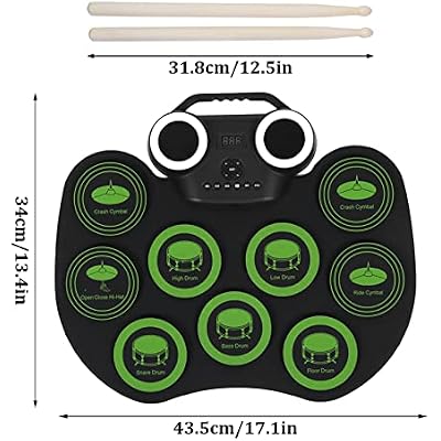Electronic Drum Kit, Portable USB Electric Drum Set with Double Speaker, Built in Bluetooth Connection, with Three color Lighting Effect
