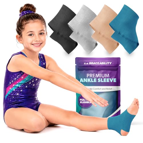 Image of BraceAbility Elastic Ankle Support Brace - Lightweight Slip on Foot and Ankle Compression Sleeve for Gymnastics, Dance, Sports, Running, Exercise, and Sprained Ankle Swelling for Women and Men (Teal, Small)