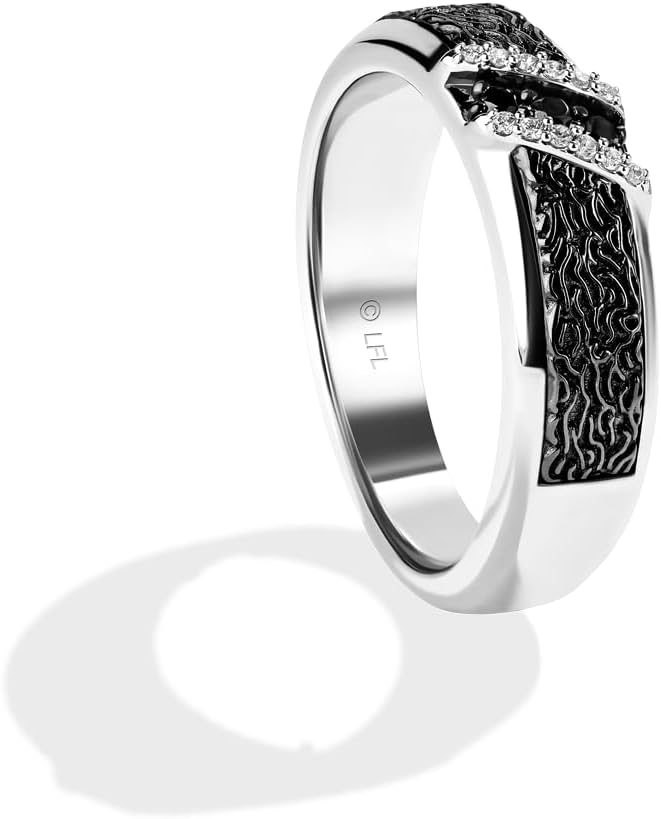 Jewelili Star Wars™ Fine Jewelry I KNOW, MEN'S BAND 1/8 CT.TW. Diamonds, Sterling Silver with Black Rhodium