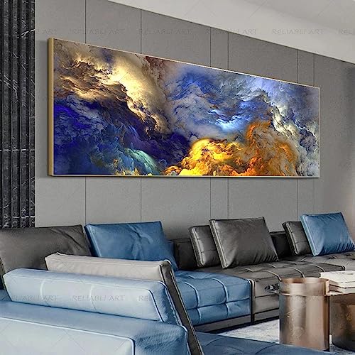 Toile d'art abstrait nuage bleu de dimensions 50x150 cm sans cadre