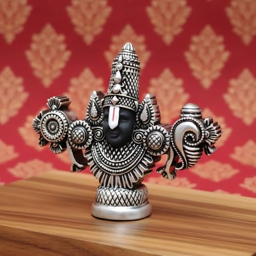 Image of ARNAVIRA Lord Balaji Face Idol | 4.2 x 3.5 Inch Silver Plated Venkateswara Face Murti for Pooja Room | Car Dashboard | Gifting | Home Temple Decor