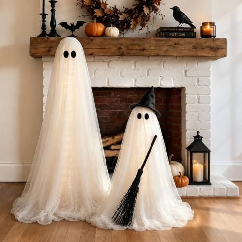 Halloween Decorations Outdoor, 2 Packs Light-Up Spooky Ghost Witch Broom - image 5