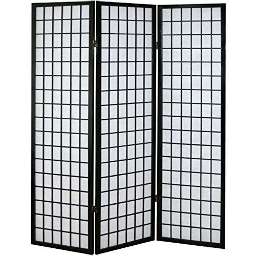 PEGANE Biombo japonés Shoji de Madera Negro de 3 Paneles