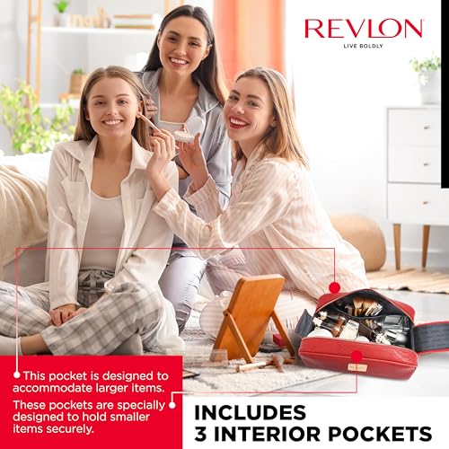 REVLON Croc Embossed Makeup Bag - Small Makeup Pouch, Travel Makeup Organizer with Two Zippers, Cosmetic Bag, Mini Makeup Case with Pockets - Gifts for Women, Ladies, or Teen Girls, Cherry Red3