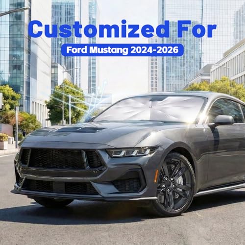 Image of Car Windshield Sun Shade for Ford Mustang 2024-2026 -[Reflective Coated Fabric] Sunshade Umbrella for Front Window, Car Shades Sun Visor Keep Car Cool and Protects Interior, 1:1 Exact Fit