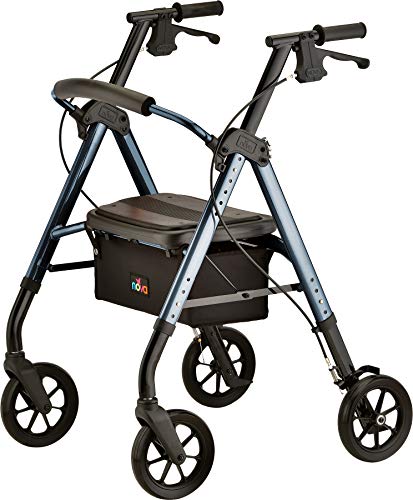 NOVA Medical Products Star DX Heavy Duty Bariatric Rollator Walker with Extra Wide Padded Seat, 8” Wheels, Fold Lock Feature, with Adjustable Seat Height & 450 lb Weight Capacity, Blue