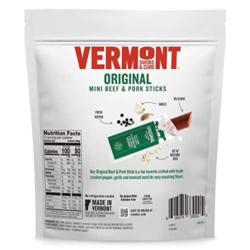 Vermont Smoke & Cure Meat Sticks - Original Beef & Pork Sticks Protein Snacks, No Antibiotics or Added Hormones, School Snack for Lu​​nchbox- 0.5 oz, 28 ct - Thumbnail 3