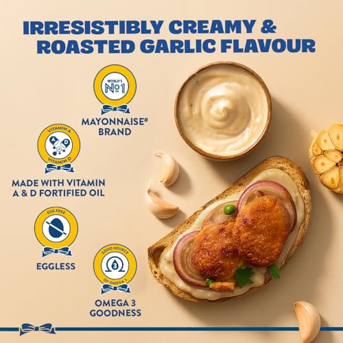 Image of HELLMANN'S, Roasted Garlic Mayo, 300g, for Delectable Sandwiches, with Creamy & Rich Taste, 100% Vegetarian, World's No.1 Mayonnaise Brand