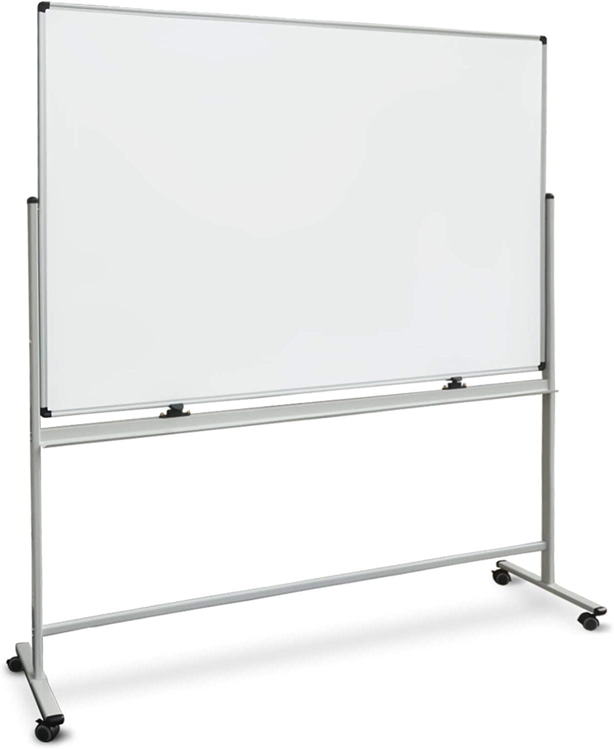 Lavagna magnetica mobile, con telaio e superficie con vernice protettiva, ruote girevoli 120x220 cm bianco
