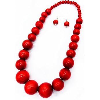Wooden Beads Necklace Fashion Jewelry Unique Exaggerated Necklaces Pendant Accessories Woman Ornament Sweater Chains Red