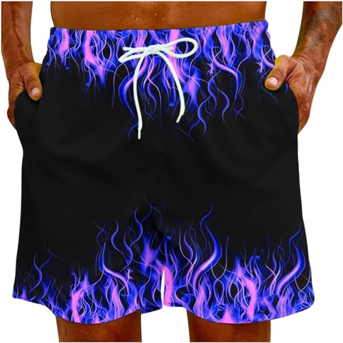 Muscularfit Swimsuit for Men 2024 Trendy Drawstring Quick Dry Swim Trunks with Pockets Casual Flame Print Beach Bathing Suits4