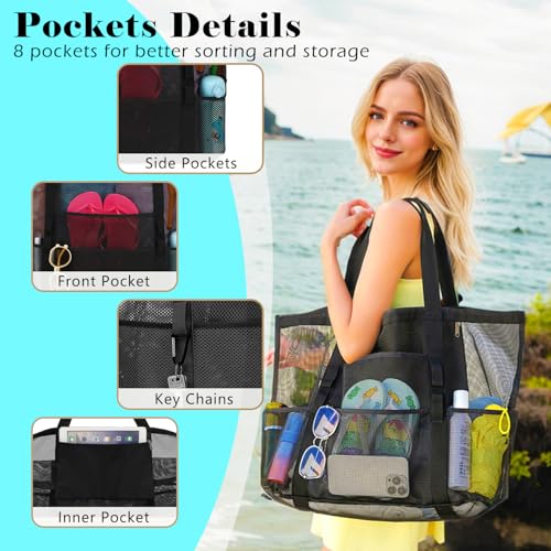 Mesh Beach Bag - Large Beach Tote Bag with Multiple Pockets for Family Beach Bag for Toys & Vacation Essentials3