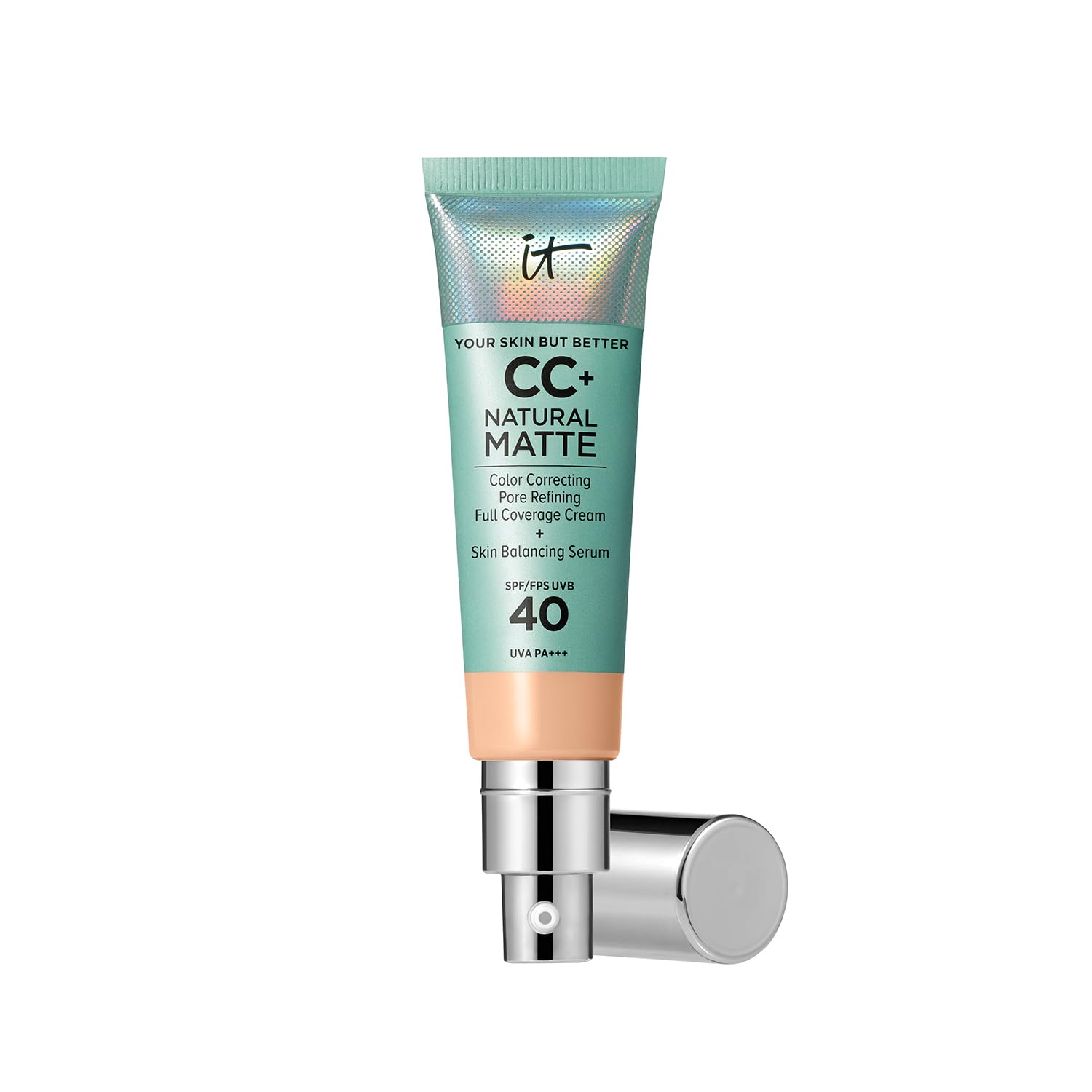IT Cosmetics Your Skin But Better CC+ Cream Natural Matte LSF 40, 32 ml, Glanz reduzierende, farbkorrigierende und pflegende Foundation mit LSF 40, Getönte Gesichtscreme
