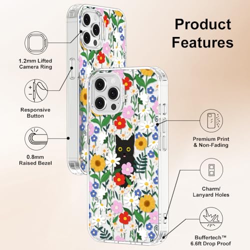 MOSNOVO Case for iPhone 12 & iPhone 12 Pro, [Buffertech 6.6ft Military-Grade Drop Protection] [Anti Peel Off Tech] Clear TPU Bumper Phone Case Cover Design - Black Cat in Garden - Image 5