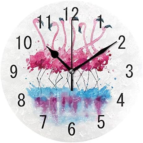 hiusan Flamingo Bird Watercolor Painting Wood Wall Clocks Silent Non Ticking Decorative for Living Room Bedrooms Office 12 Inch for Gifts