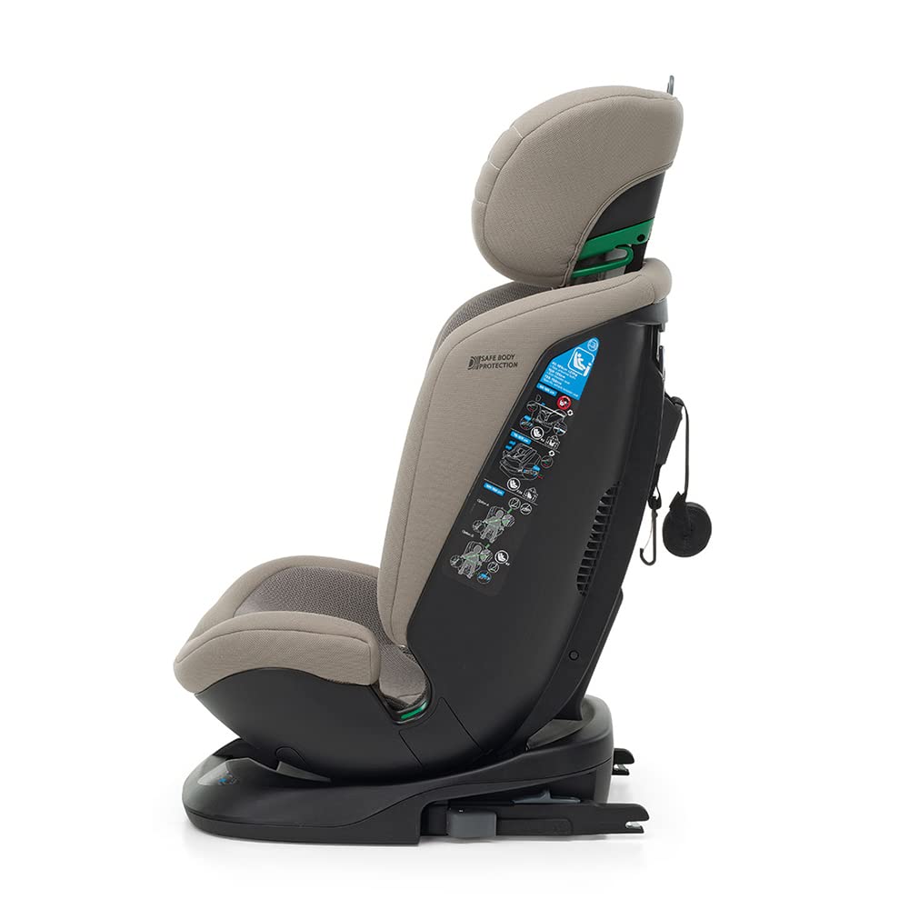 Foppapedretti Seggiolino Auto Clock I-Size, Seduta Girevole a 360°, per bambini da 40 a 150 cm di altezza, 0-12 anni, conforme ECE R129, Fissaggio Dualfix (Isofix e non), Safe Body Protection, Desert