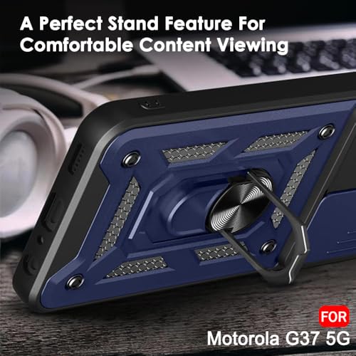 Image of TheGiftKart Tough Armor Bumper Back Cover Case for Motorola Moto G37 5G | Kickstand & Ring Holder | 360 Degree Protection Back Cover Case for Motorola G37 5G (PC & TPU, Sliding Camera Cover, Blue)