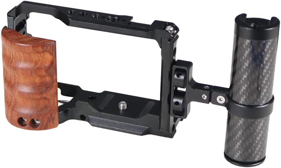 BGNiing ZV-E10 Camera Cage Rig Wood Handle Grip for Tripod Quick Release Plate Mount Video Extension Kit (Cage Side Handle)