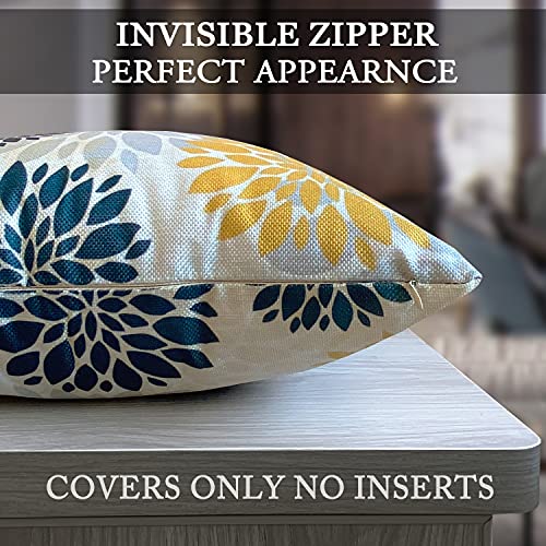 Kimfelai 4-Piece Set Of Navy Blue Modern Golden Flowers Throw Pillow Covers 18 X 18 Inches Gray And Yellow Floral Home Decoration Pillow Covers Cushion Covers For Sofa Living Room Bedroom Courtyard #TOP2