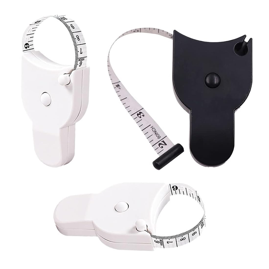Cinta Métrica Corporal 3 Pieza 150 Cm Cinta Métrica De Cuerpo Retráctil Para Medidas A Medida, Medidas Corporales (1xNegro, 2xBlanca)