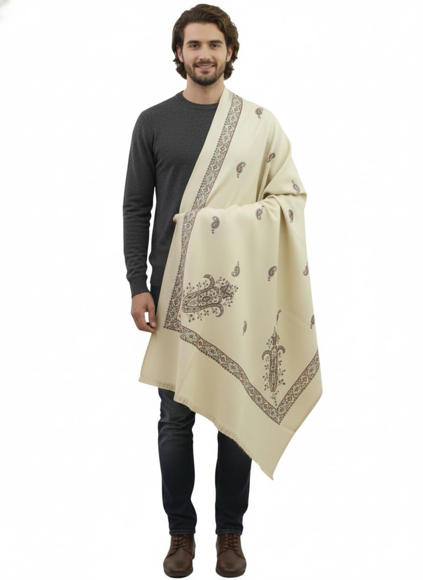 KAVIM Cream Wool Printed Men's Shawl KA-SWL-30-image-12