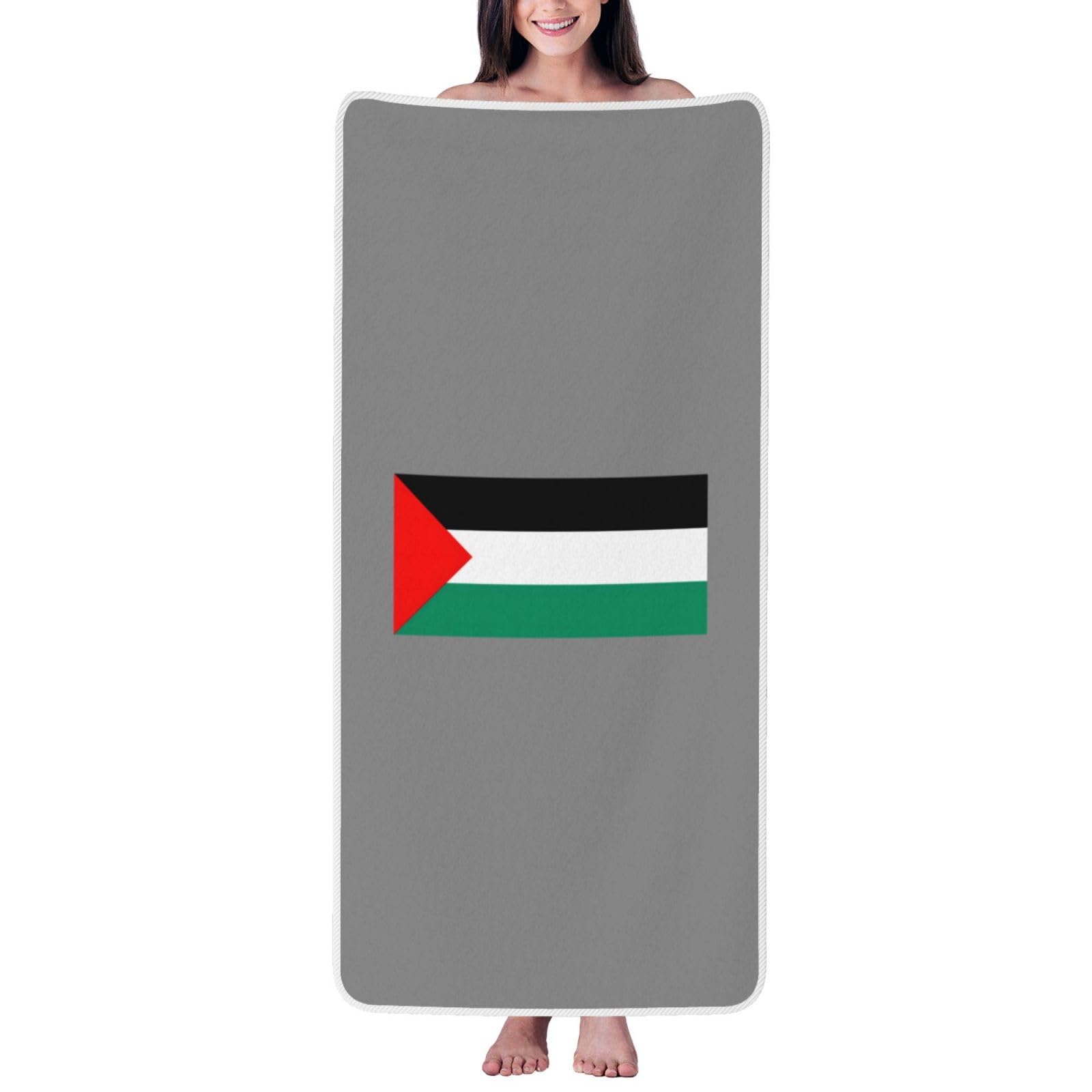 Nimongt Unisex White Palestine Flag Print Lightweight Comfort Coral Velvet Bath Towel Home Bathroom Hotel Spa Beach Travel