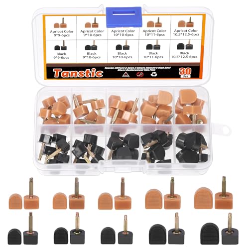 Image of Tanstic 30 Pairs Women's High Heel Shoes Replacement Tips Pin, 9x9mm, 9x10mm, 10x10mm, 10x11mm, 10.5x12.5mm Black Beige High Heel Shoe Tips - 2.4mm /0.09 inch Pin Diameter