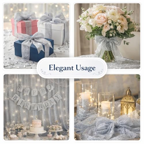 Image of Asian Hobby Crafts Flower Mesh Net Solid Fabric for Flower Bouquet, Trousseau Packing, Fabric for Gift Wrapping, Party Hall Decor, Sweet Boxes, Gift Decoration (Size :7 Meters, Color - Silver)