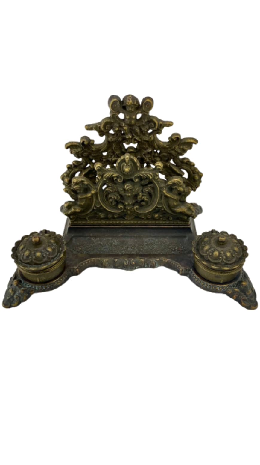 Calamaio Porta Lettere in Ottone Brunito per scrittoio da scrivania Stile Barocco Artigianato Made in Italy