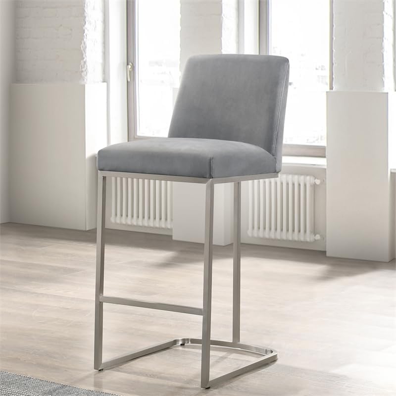 Omax Decor Taburete de bar Sydney (terciopelo gris, altura de mostrador de 26 pulgadas)
