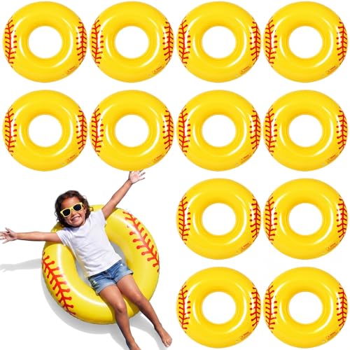 Simgoing 12 Pack Inflatable Pool Float for Kids 24 Inch Yellow Softball Swimming Rings Inflatable Tubes Floaties Toys for Kids Adults Summer Beach, Lake, Pool Floaties Toys, Party Decorations