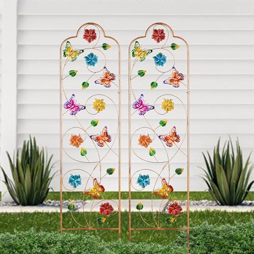 60”Trellis for Climbing Plants,2Pack Outdoor Garden Trellis Metal with Colorful Butterfly Ideal for Climbing Plants Outdoor Decorative Metal Trellis for Your Garden,Gifts for Mom