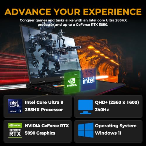 Image of msi Raider 18 HX 18 inch QHD+ 240Hz Gaming Laptop, Intel Core Ultra 9 285HX, 64GB RAM, 3TB Storage (2TB SSD&1TB Dock), RTX 5090 24GB GDDR7, 24-Zone RGB Keyboard, Copilot, Wi-Fi 7, Win 11, Black