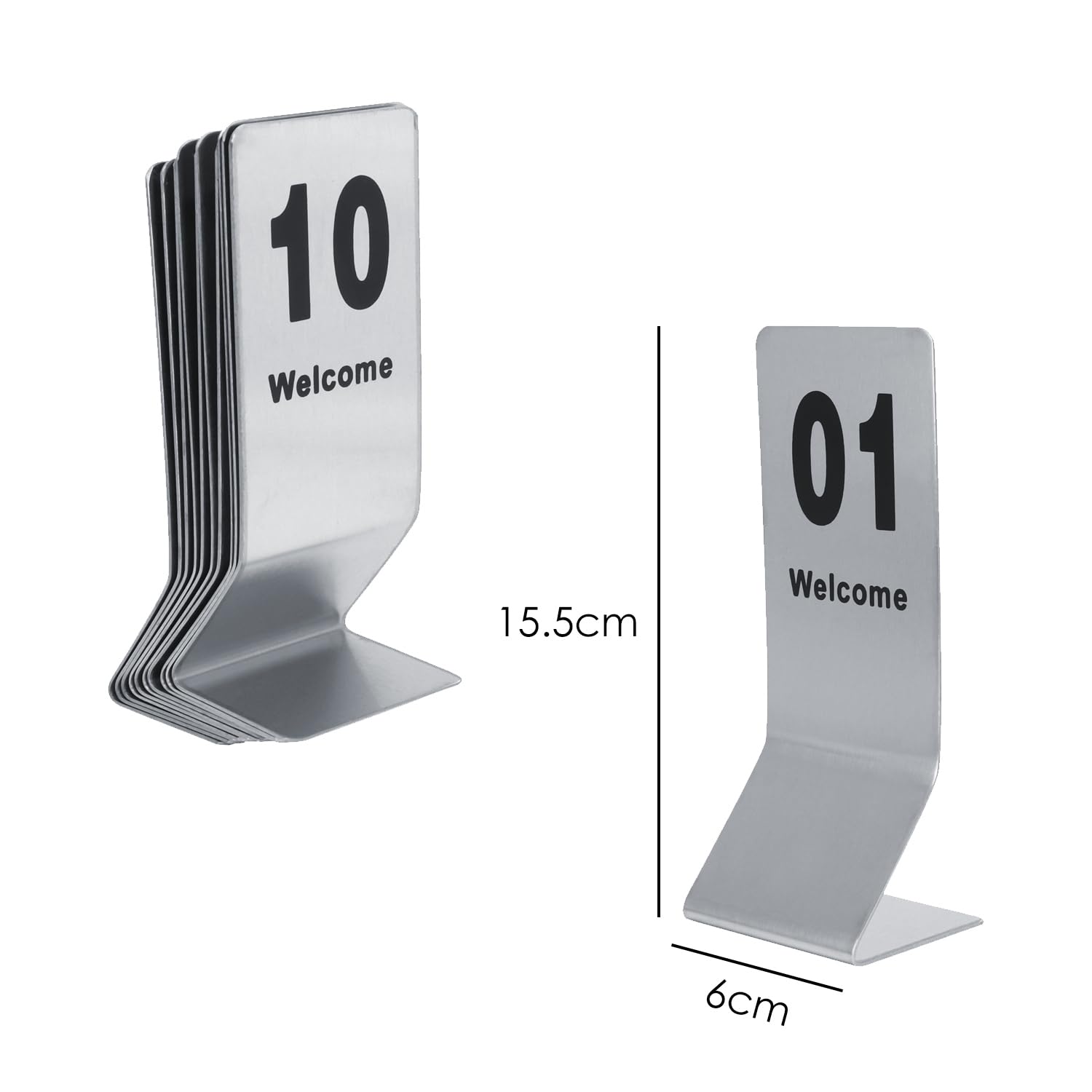 10 Piezas Números de Mesa, Señal de Mesa Numerada de Doble Cara de Acero Inoxidable, Tarjeta de Asiento de Boda de Restaurante para Eventos, Banquetes, Servicio de Alimentos(1-10)