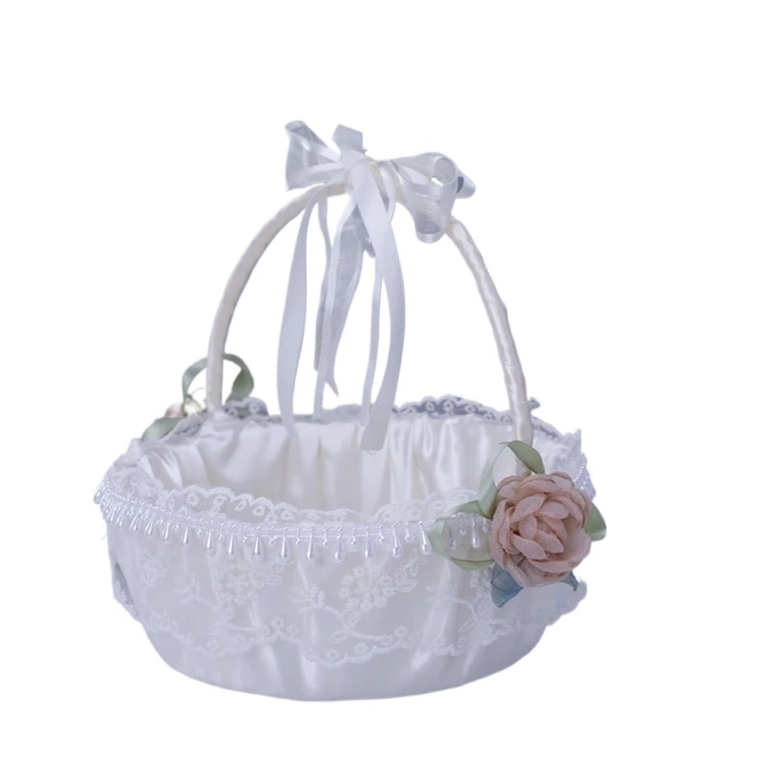 Hamper Basket Wedding Flower Basket Portable Basket Girls Bridesmaid Flower Petal Basket Party Wedding Supplies(White1)