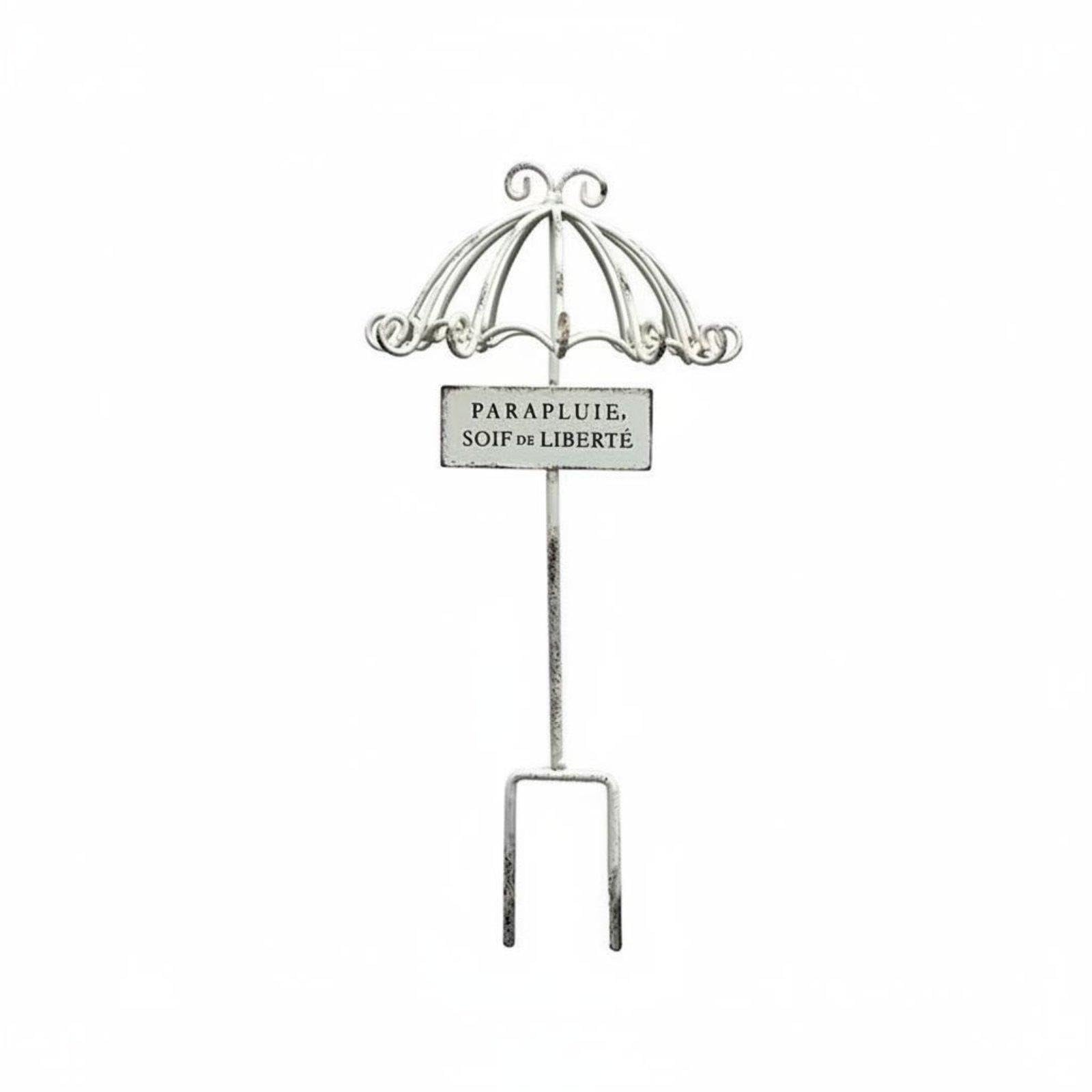 Umbrella Garden Stake Distressed Finish Vintage Umbrella Ornament Lace Edge Design Wrought Iron Plant Pick for Gardeners, Patio, Balcony, Flower Pot-image-10
