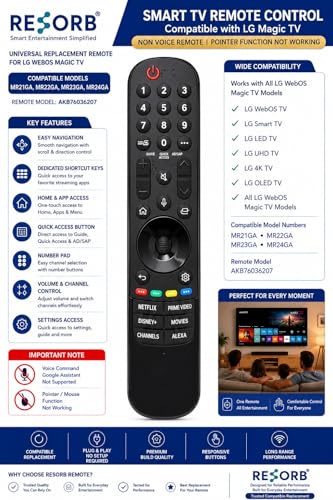 Image of LG TV Remote Compatible with LG Magic Smart WebOS 4K UHD OLED LED TV Models MR21GA MR22GA MR23GA MR24GA AKB76036207, Non-Voice Replacement Remote Control, LED 704 NVC