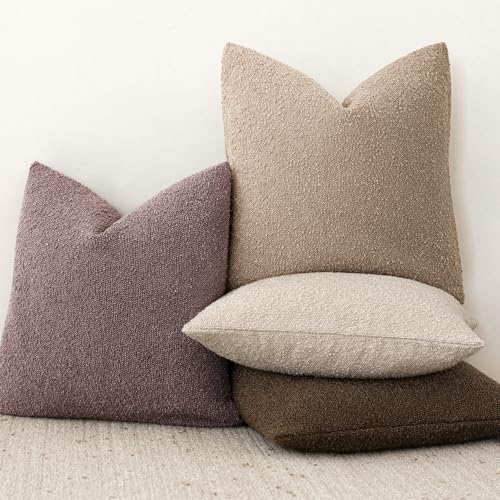 Image of Foindtower Set of 2, Decorative Textured Boucle Throw Pillow Covers Accent Solid Pillow Cases Soft Cozy Couch Cushion Case for Chair Sofa Bedroom Living Room Home Decor 24x24 Inch Dark Purple