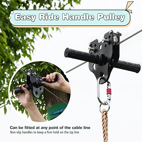 Goplus 100Ft Zip Line Kit For Backyard Holds Up To 400 Lbs, Outdoor Zipline For Kids And Adults With Stainless Steel Cable, Adjustable Seat & Safe Belt, 6Ft Spring Brake, Non-Slip Handle #TOP4