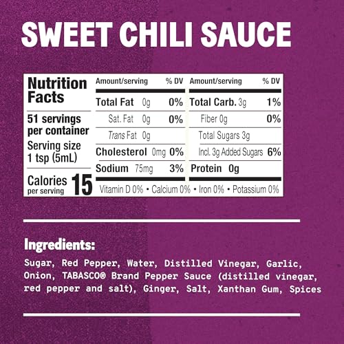 Image of TABASCO Brand Sweet Chili Sauce, Mild Hot Sauce, Easy-to-Squeeze Bottle, Perfect Balance of Sweet & Heat, Versatile Flavor, Great on Fish Tacos, Salads, Asian Food & More, 20 Oz (Pack of 1)