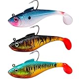 3 Stück gummifische für hecht, Angelköder Set Gummifisch, Gummiköder Paddelschwanz, Kunstköder Wobbler Hecht Köder Set für Salzwasser (11CM)
