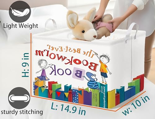 Image of Large Kids Book Storage Bin Collapsible Nursery Toy Basket Canvas Teacher Crate Room Classroom Box Organizer Decor(Color Book)