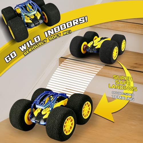 Image of pinkking Indoor RC Car Stunt Remote Control Car Toys with Soft Wheels RC Cars for Kids with LED Headlight & Sponge Tires Crazy Stunts 360 Flips Double Sided Vehicle 2.4GHz RC for Boys Girls Gift