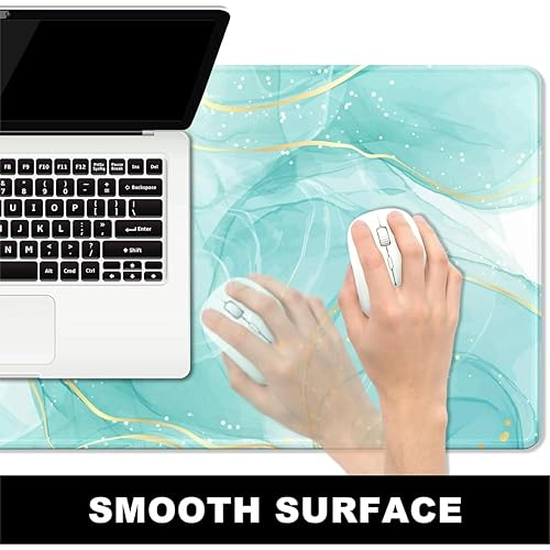 Image of Printed Gaming Mousepad - Premium Stitched Edges, Smooth Surface,Size 11x23 inches, Non-Slip Rubber Base - Ideal for Office & Gaming Setup (Art Gold Teal Marble)
