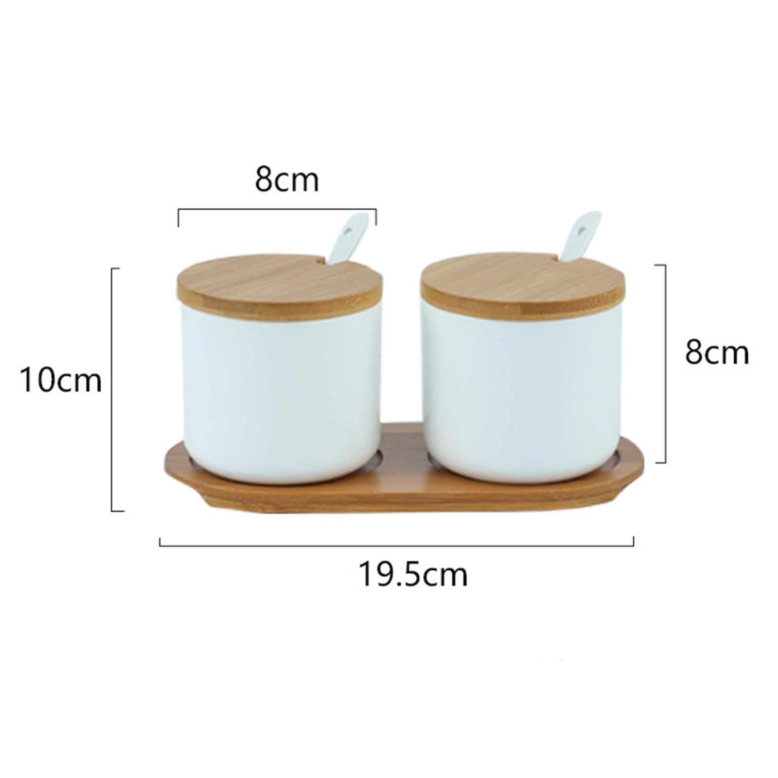 Ceramic Sugar Bowl, 250ml Sugar Pot with Spoon, Wooden Lid and Tray Spice Jar for Salt Sugar, Coffee, Tea - Image 2